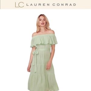 Lauren Conrad Pom Pom tube ruffle dress size L